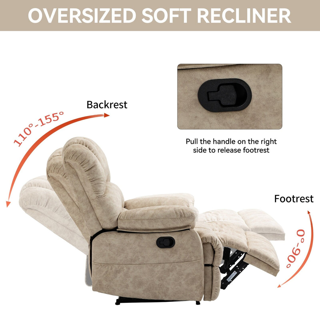 Grand fauteuil inclinable manuel pour adulte, canapé inclinable simple en tissu confortable, fauteuil inclinable rembourré pour salon