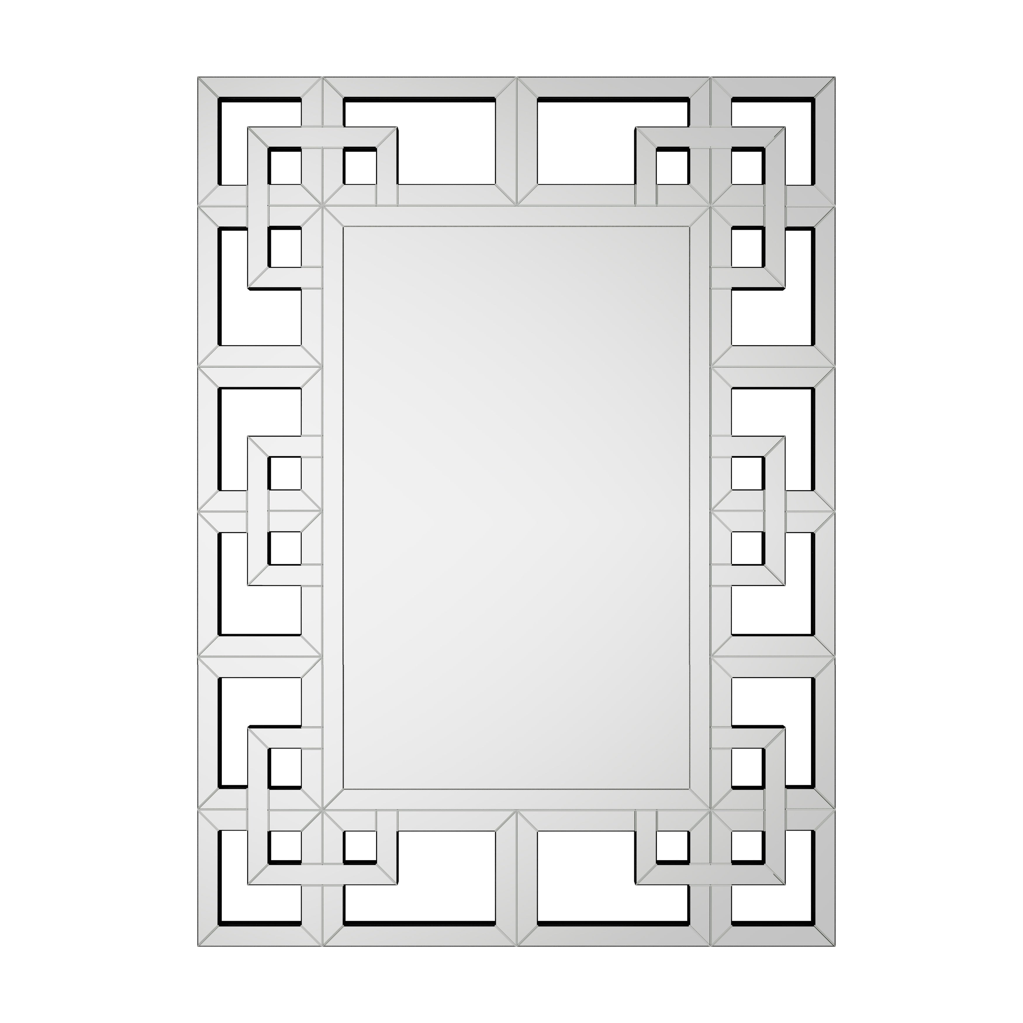 Grand miroir mural décoratif avec cadre géométrique aux accents argentés