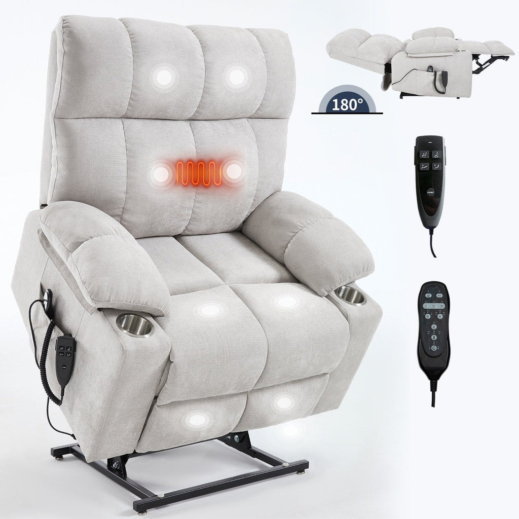Fauteuil inclinable électrique Lazy Boy à double moteur en chenille avec massage et chauffage lombaire, deux porte-gobelets, gris-bleu