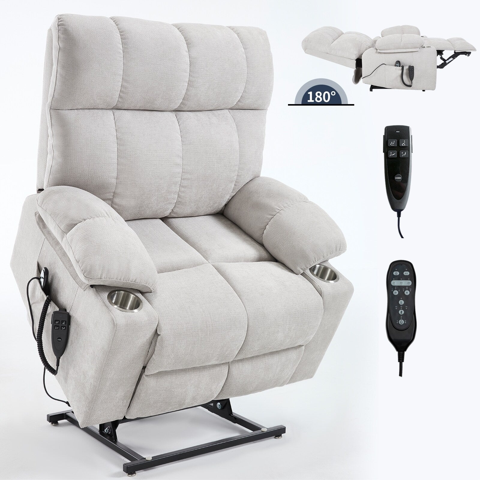 Fauteuil inclinable électrique Lazy Boy à double moteur en chenille avec massage et chauffage lombaire, deux porte-gobelets, gris-bleu