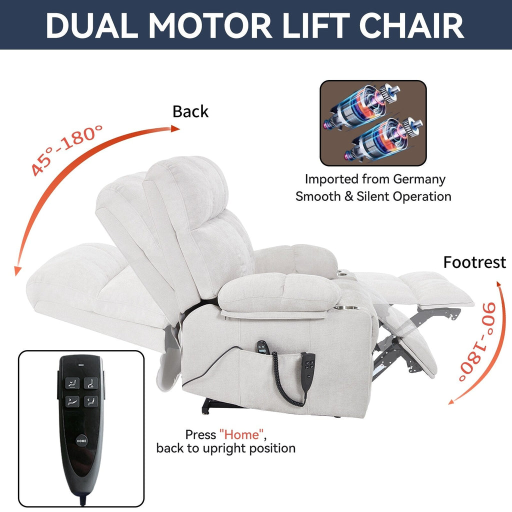 Fauteuil inclinable électrique Lazy Boy à double moteur en chenille avec massage et chauffage lombaire, deux porte-gobelets, gris-bleu