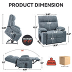 Fauteuil inclinable électrique Lazy Boy à double moteur en chenille avec massage et chauffage lombaire, deux porte-gobelets, gris-bleu