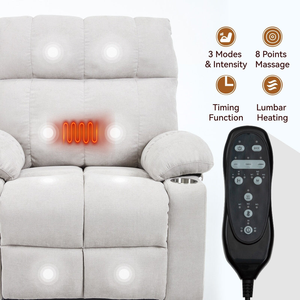 Fauteuil inclinable électrique Lazy Boy à double moteur en chenille avec massage et chauffage lombaire, deux porte-gobelets, gris-bleu