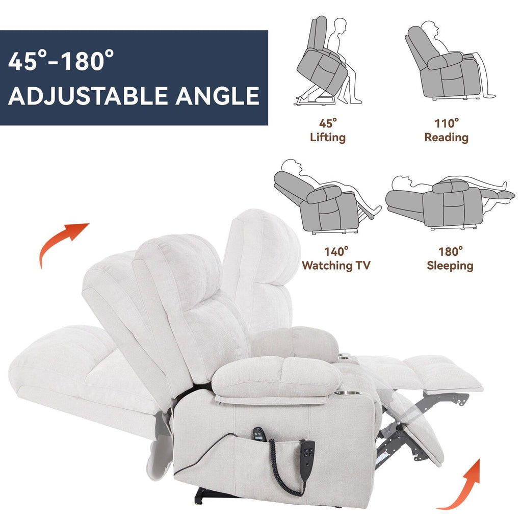 Fauteuil inclinable électrique Lazy Boy à double moteur en chenille avec massage et chauffage lombaire, deux porte-gobelets, gris-bleu