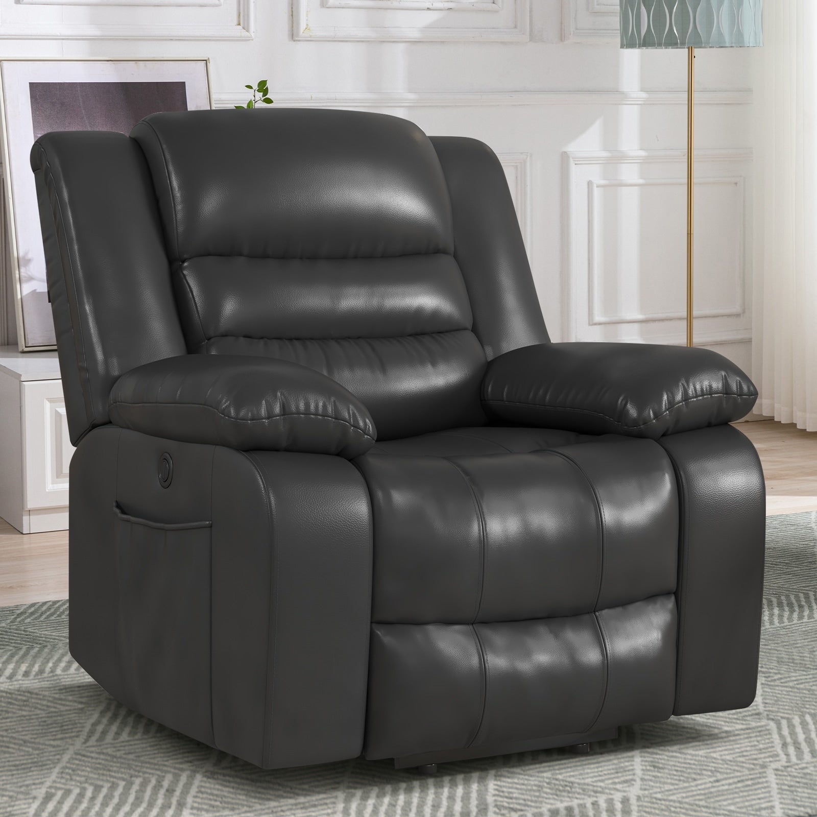 Fauteuil inclinable releveur en cuir avec double moteur, fauteuils inclinables électriques surdimensionnés avec chauffage et massage électrique