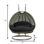Fauteuil suspendu LeisureMod pour 2 personnes avec support - Chaise longue hamac en rotin et osier pour patio extérieur/intérieur avec coussins