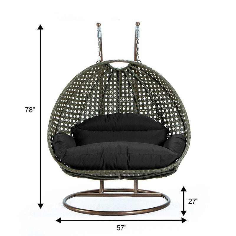 Fauteuil suspendu LeisureMod pour 2 personnes avec support - Chaise longue hamac en rotin et osier pour patio extérieur/intérieur avec coussins