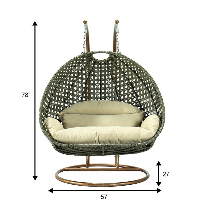 Fauteuil suspendu LeisureMod pour 2 personnes avec support - Chaise longue hamac en rotin et osier pour patio extérieur/intérieur avec coussins
