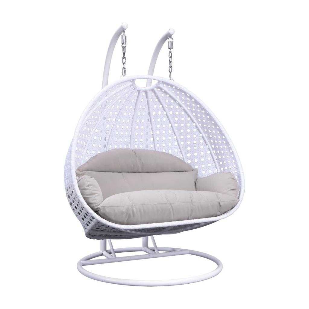 Fauteuil suspendu LeisureMod pour 2 personnes avec support - Chaise longue hamac en rotin et osier pour patio extérieur/intérieur avec coussins