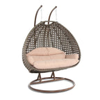 Fauteuil suspendu LeisureMod pour 2 personnes avec support - Chaise longue hamac en rotin et osier pour patio extérieur/intérieur avec coussins