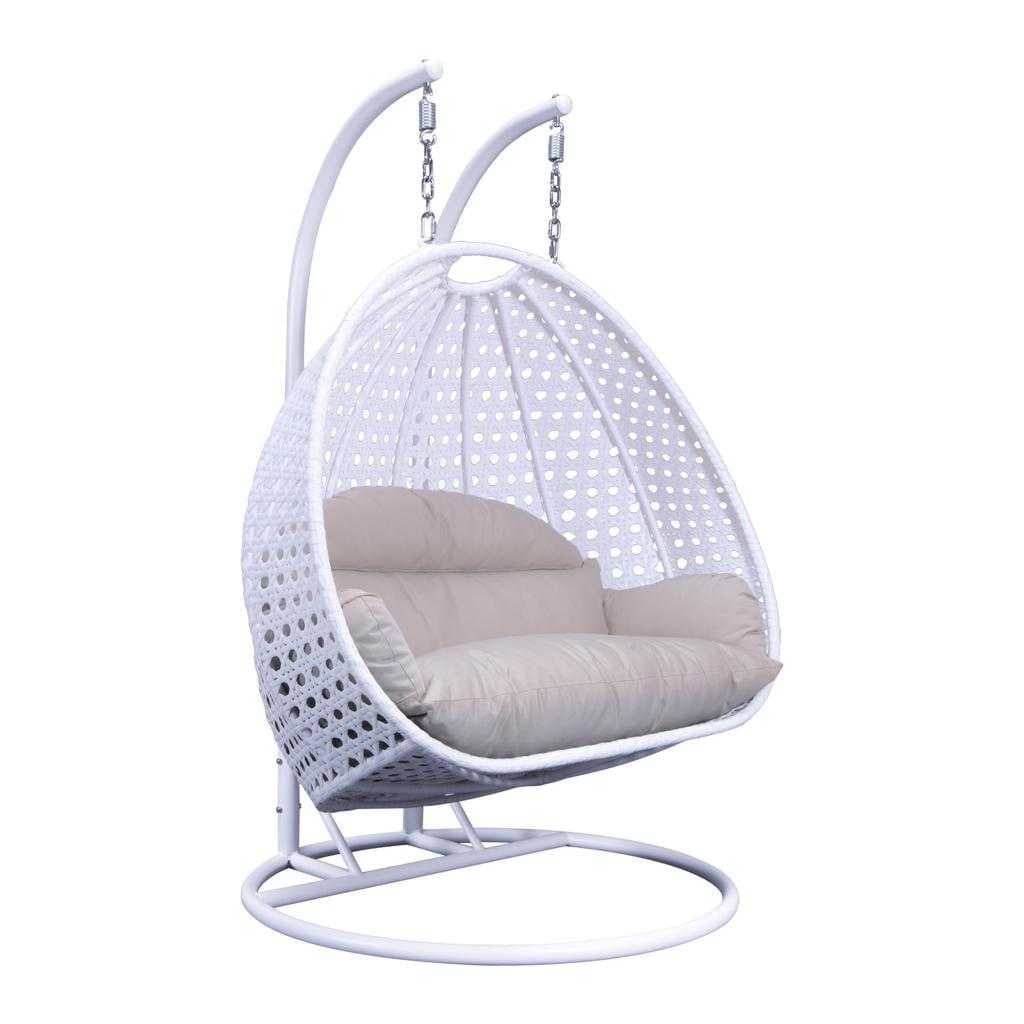 Fauteuil suspendu LeisureMod pour 2 personnes avec support - Chaise longue hamac en rotin et osier pour patio extérieur/intérieur avec coussins