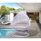 Fauteuil suspendu LeisureMod pour 2 personnes avec support - Chaise longue hamac en rotin et osier pour patio extérieur/intérieur avec coussins