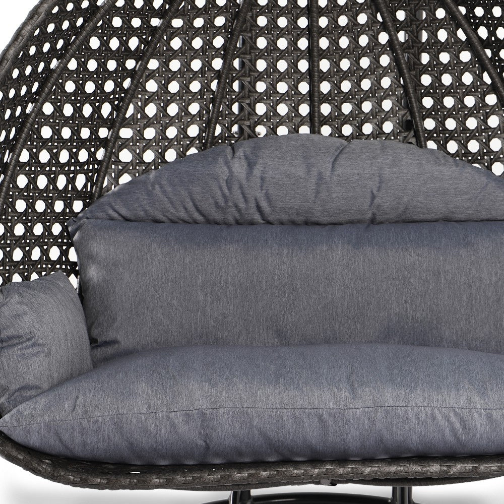 Fauteuil suspendu LeisureMod pour 2 personnes avec support - Chaise longue hamac en rotin et osier pour patio extérieur/intérieur avec coussins