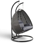 Fauteuil suspendu LeisureMod pour 2 personnes avec support - Chaise longue hamac en rotin et osier pour patio extérieur/intérieur avec coussins