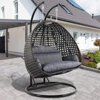 Fauteuil suspendu LeisureMod pour 2 personnes avec support - Chaise longue hamac en rotin et osier pour patio extérieur/intérieur avec coussins