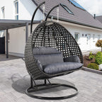 Fauteuil suspendu LeisureMod pour 2 personnes avec support - Chaise longue hamac en rotin et osier pour patio extérieur/intérieur avec coussins