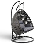 Fauteuil suspendu LeisureMod pour 2 personnes avec support - Chaise longue hamac en rotin et osier pour patio extérieur/intérieur avec coussins