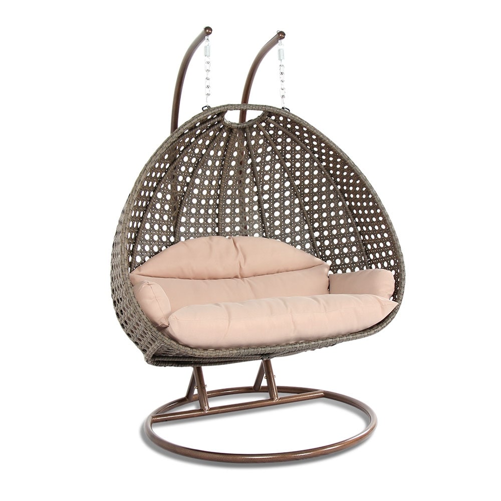 Fauteuil suspendu LeisureMod pour 2 personnes avec support - Chaise longue hamac en rotin et osier pour patio extérieur/intérieur avec coussins