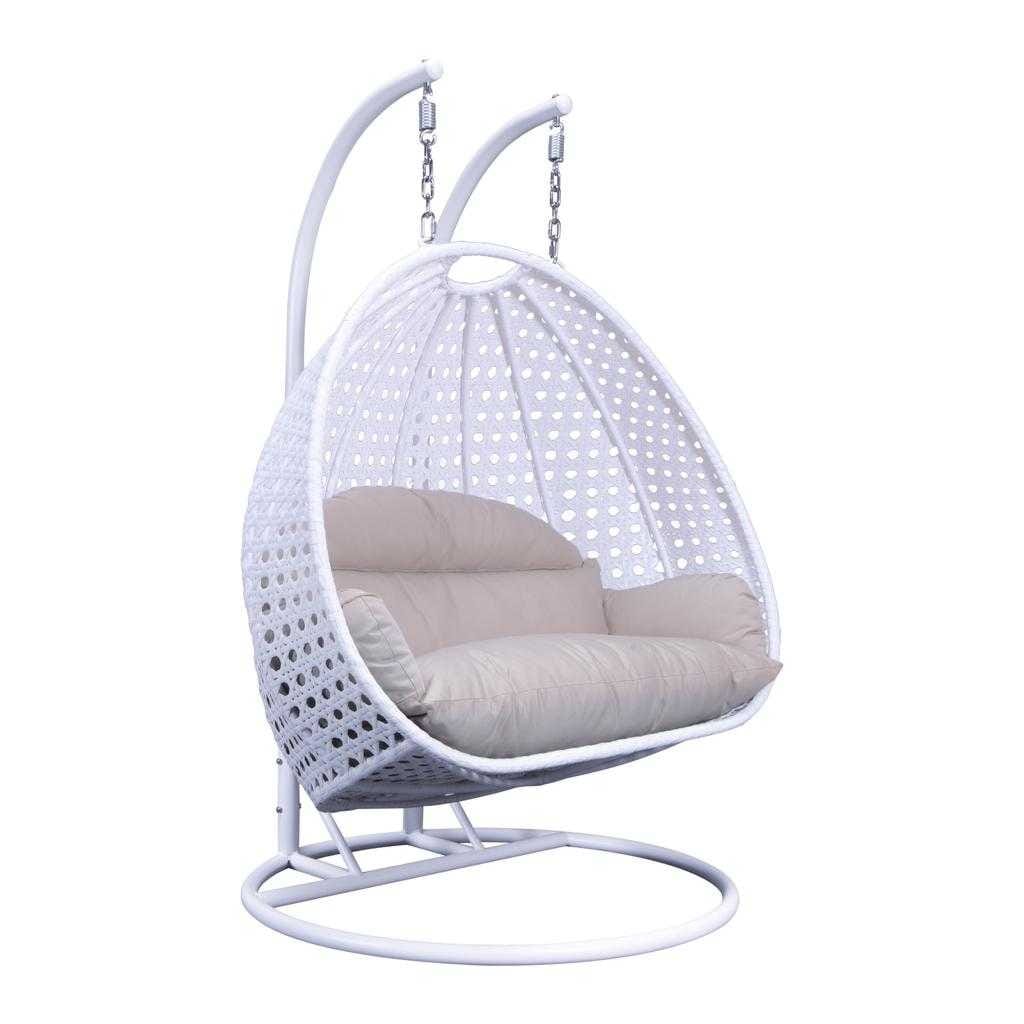 Fauteuil suspendu LeisureMod pour 2 personnes avec support - Chaise longue hamac en rotin et osier pour patio extérieur/intérieur avec coussins