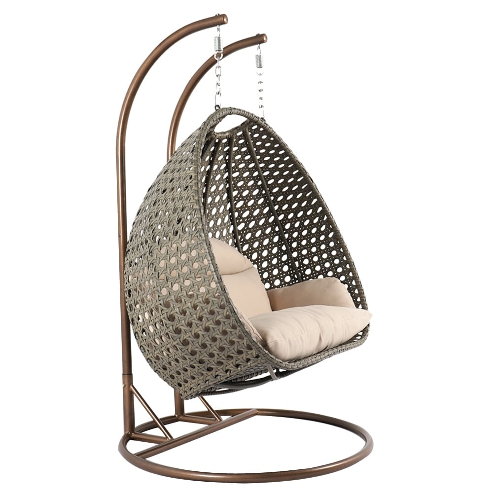 Fauteuil suspendu LeisureMod pour 2 personnes avec support - Chaise longue hamac en rotin et osier pour patio extérieur/intérieur avec coussins