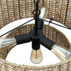 Lustre tambour à 4 lumières en rotin Lennie de 20 po avec auvent noir - 20 po de largeur - 20 po de largeur