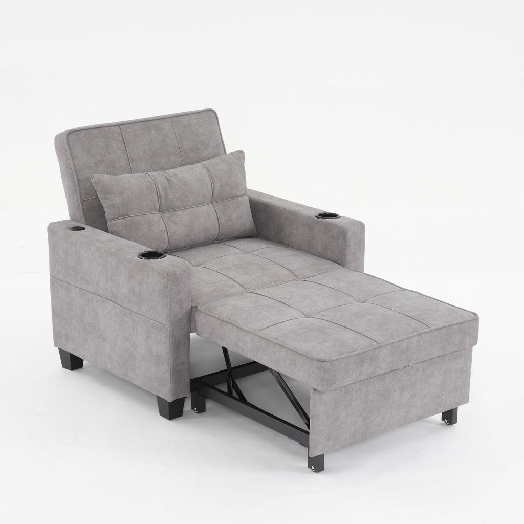 Canapé convertible 3 en 1 gris clair 68.12 Tech Clothr avec ports USB et tissu résistant à l'usure pour le salon