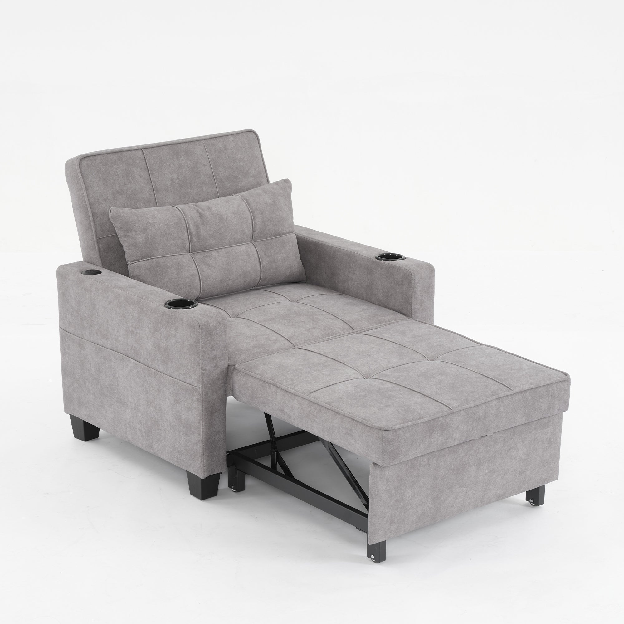 Canapé convertible 3 en 1 gris clair 68.12 Tech Clothr avec ports USB et tissu résistant à l'usure pour le salon