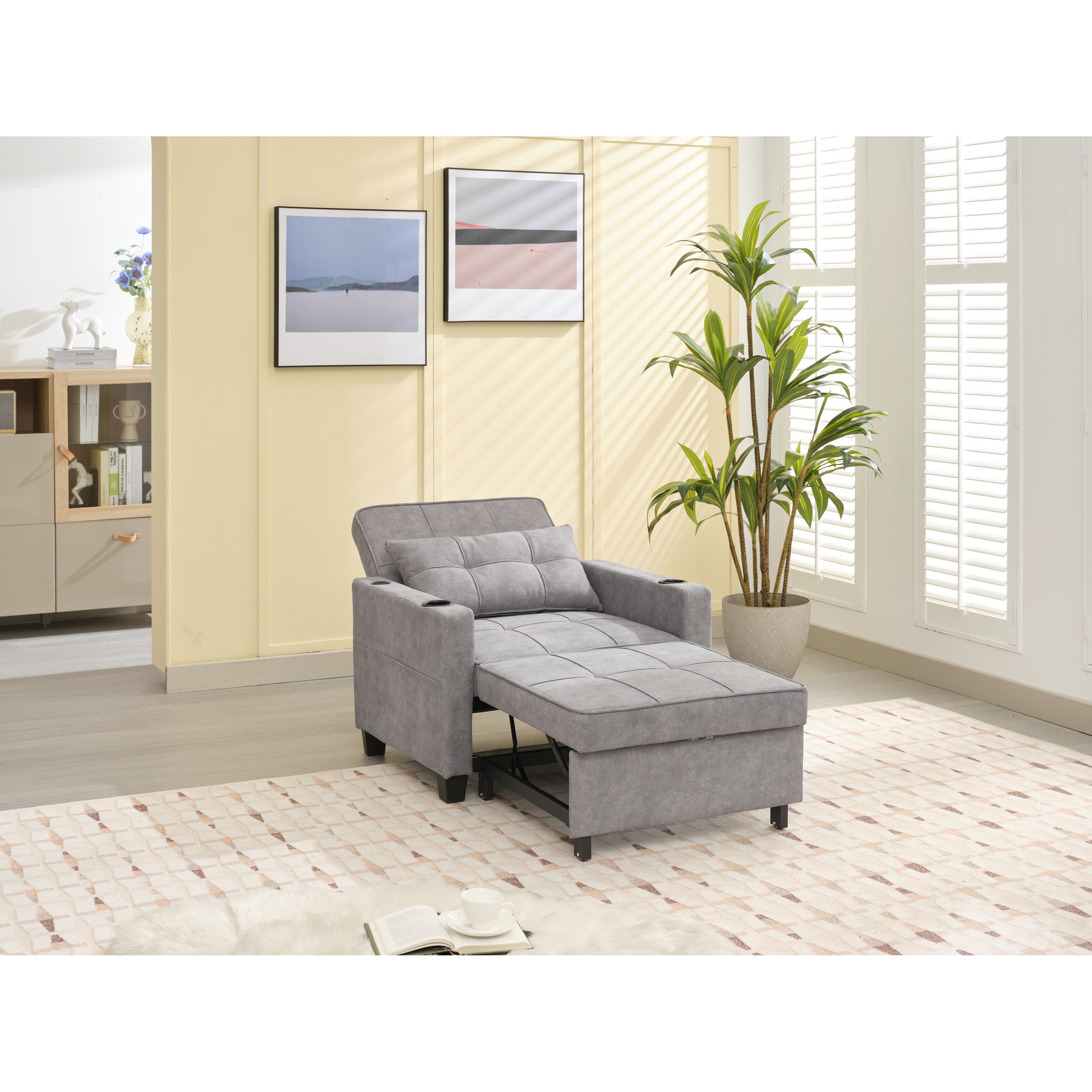 Canapé convertible 3 en 1 gris clair 68.12 Tech Clothr avec ports USB et tissu résistant à l'usure pour le salon