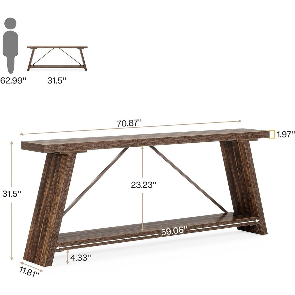 Table console en bois rustique de 70,9 pouces de long avec étagère de rangement