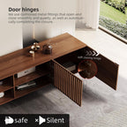 Meuble TV moderne du milieu du siècle avec 4 portes et rangements, compatible avec les téléviseurs jusqu'à 100 pouces, idéal pour le salon