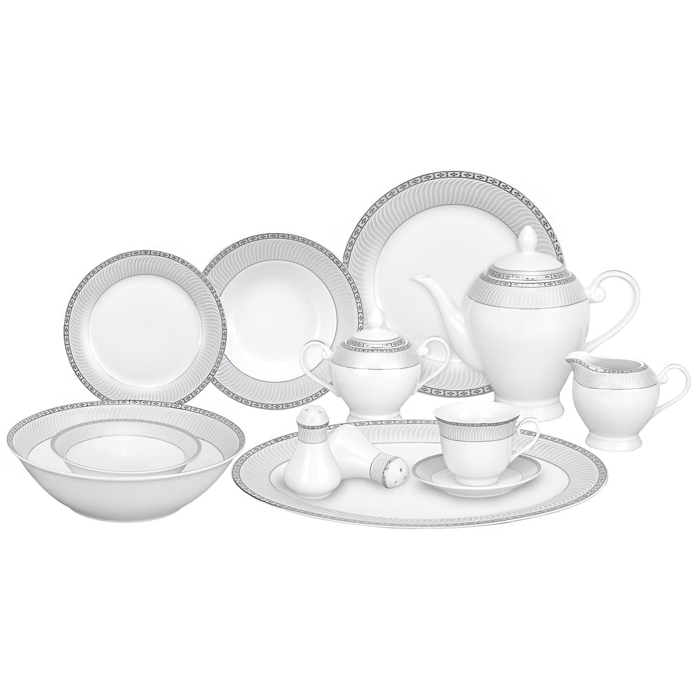 Service de table Lorren Home Trends en porcelaine avec accents argentés, 57 pièces
