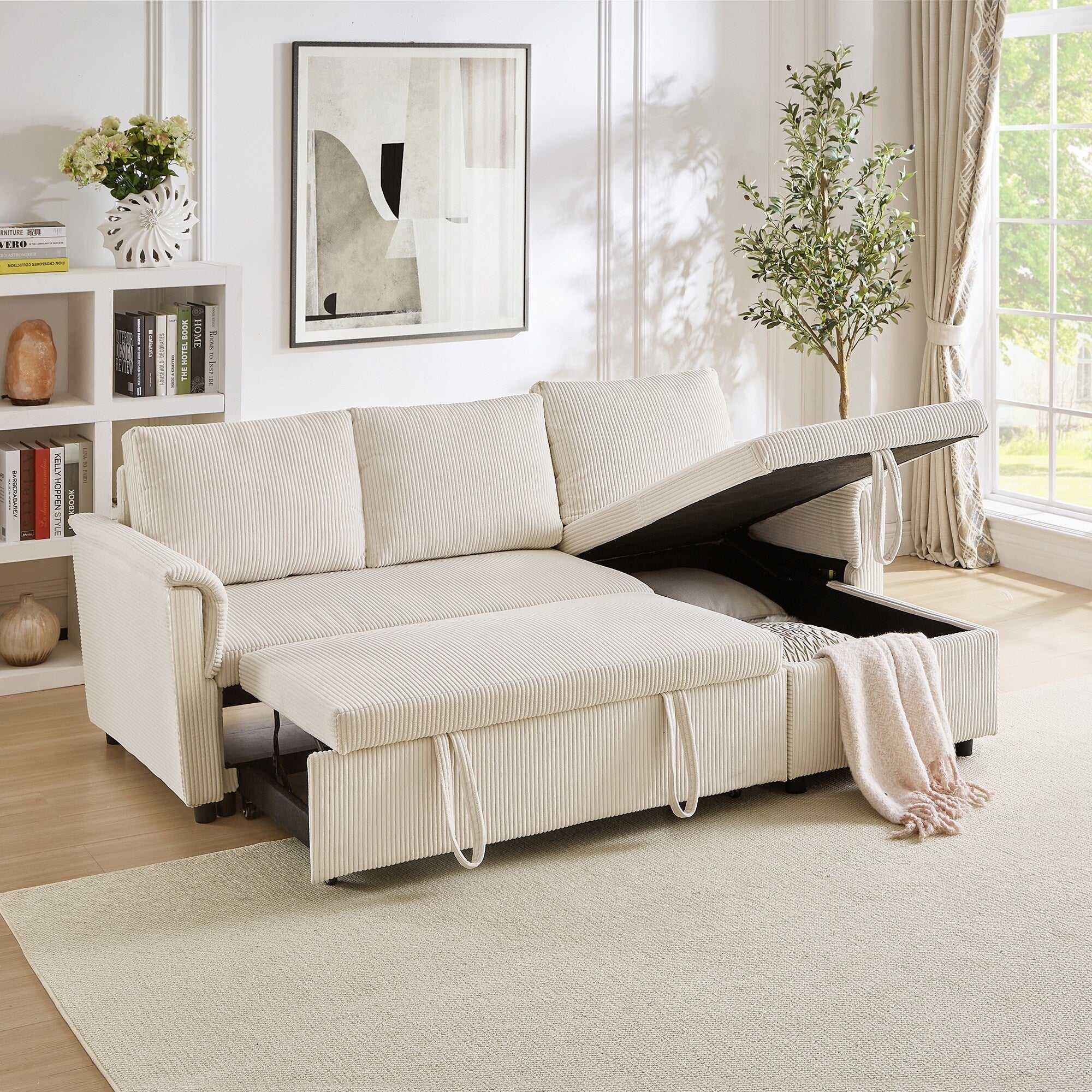 Canapé causeuse avec chaise longue Canapé convertible modulaire en L avec chaise longue de rangement
