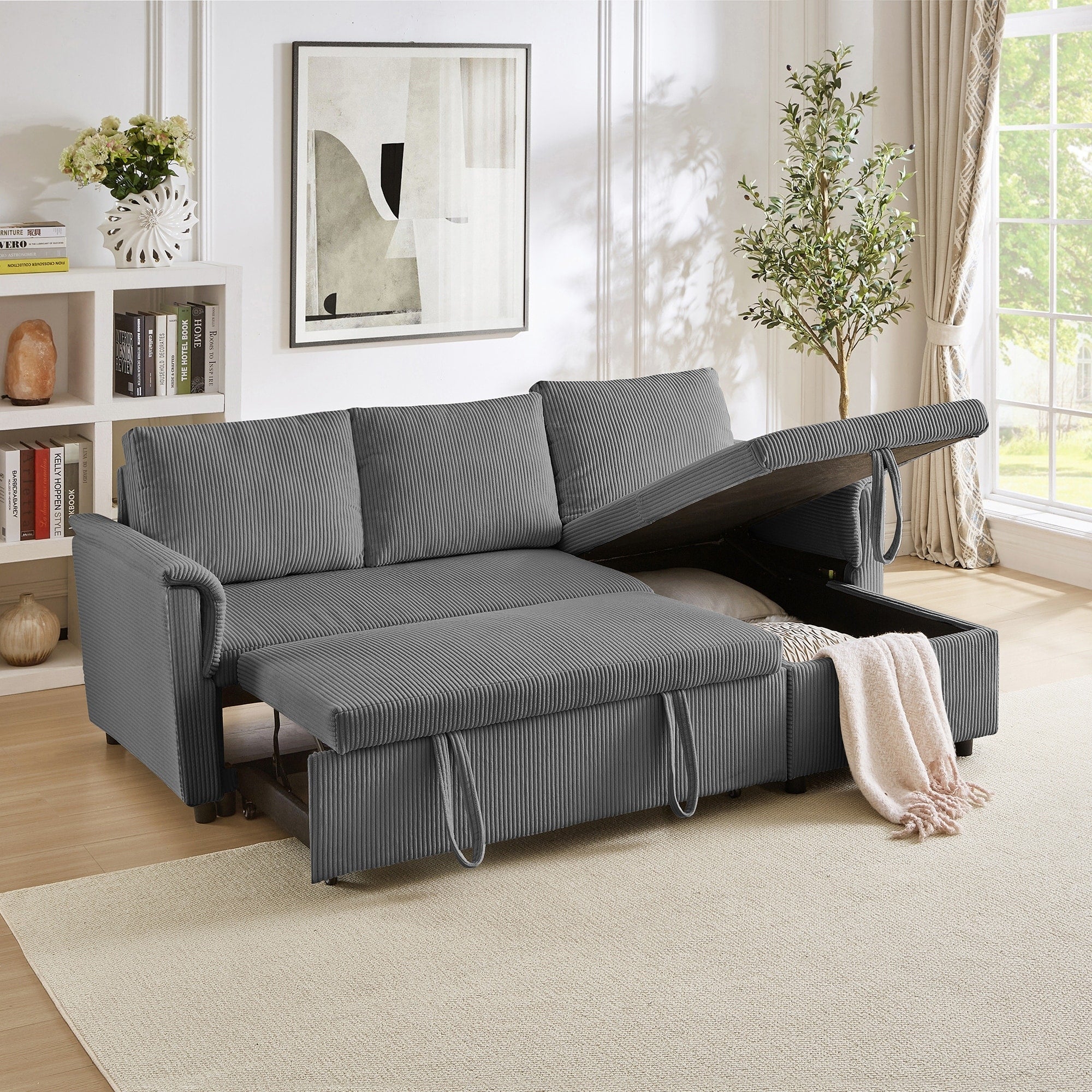 Canapé causeuse avec chaise longue Canapé convertible modulaire en L avec chaise longue de rangement