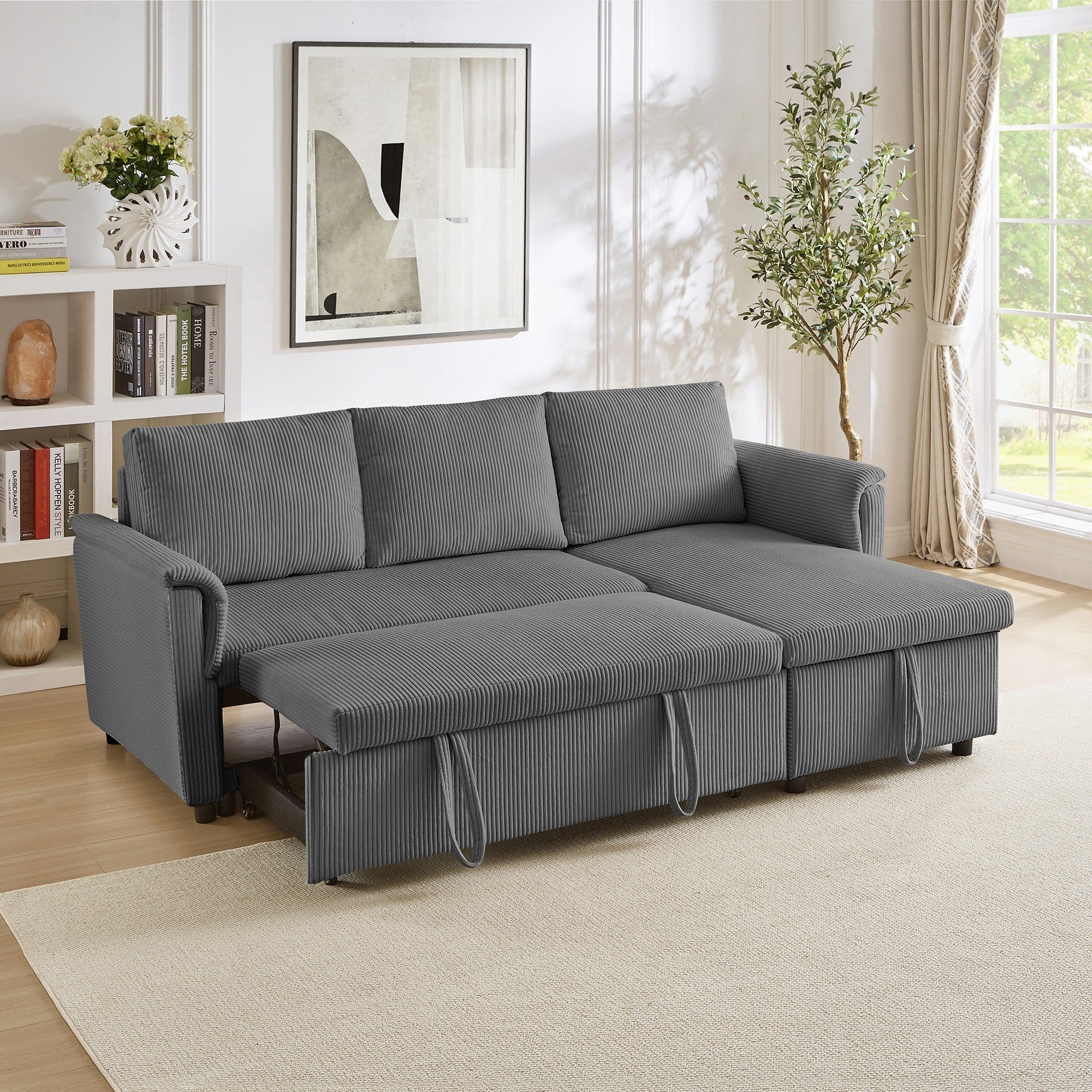 Canapé causeuse avec chaise longue Canapé convertible modulaire en L avec chaise longue de rangement