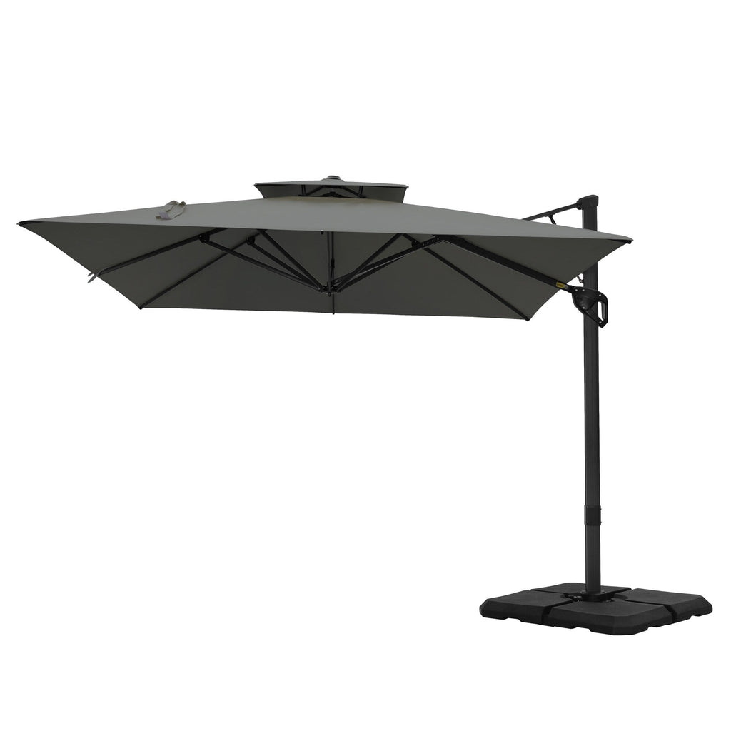 MAISON ARTS Parasol déporté hydraulique automatique de 12 pieds avec mât en aluminium et rotation à 360 degrés
