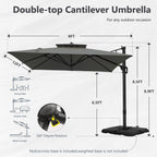 MAISON ARTS Parasol déporté hydraulique automatique de 12 pieds avec mât en aluminium et rotation à 360 degrés
