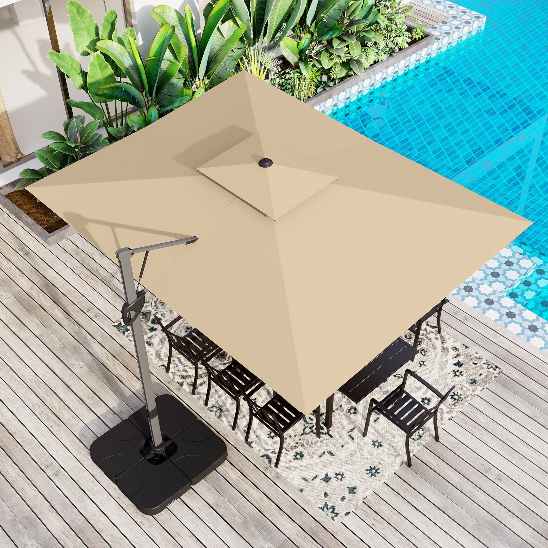 MAISON ARTS Parasol déporté hydraulique automatique de 12 pieds avec mât en aluminium et rotation à 360 degrés
