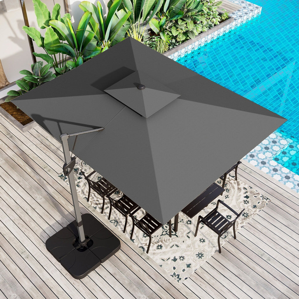 MAISON ARTS Parasol déporté hydraulique automatique de 12 pieds avec mât en aluminium et rotation à 360 degrés