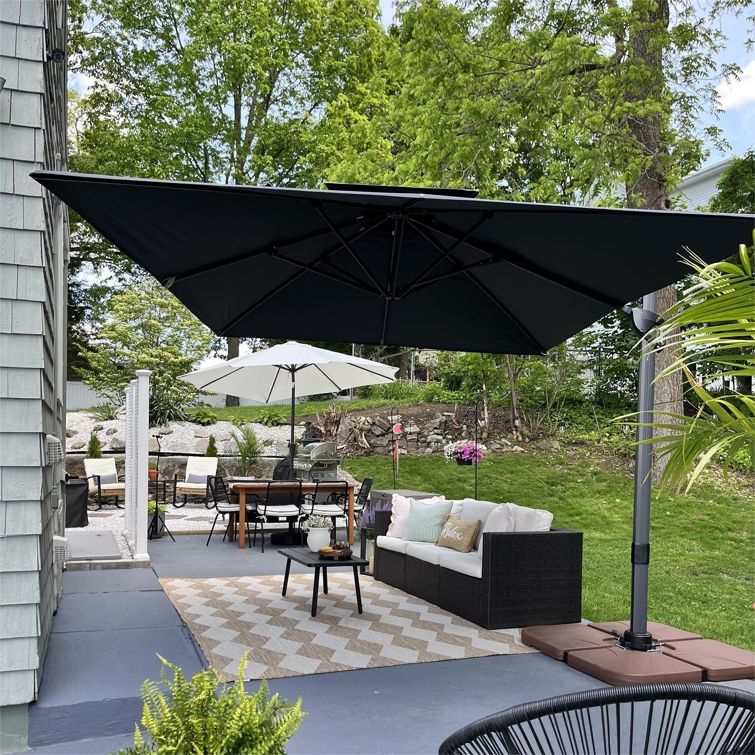 MAISON ARTS Parasol déporté hydraulique automatique de 12 pieds avec mât en aluminium et rotation à 360 degrés