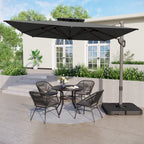 MAISON ARTS Parasol déporté hydraulique automatique de 12 pieds avec mât en aluminium et rotation à 360 degrés