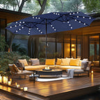 MAISON ARTS Parasol de marché extérieur rectangulaire à manivelle double face de 15 pieds Parasol de patio éclairé par LED solaire avec base incluse