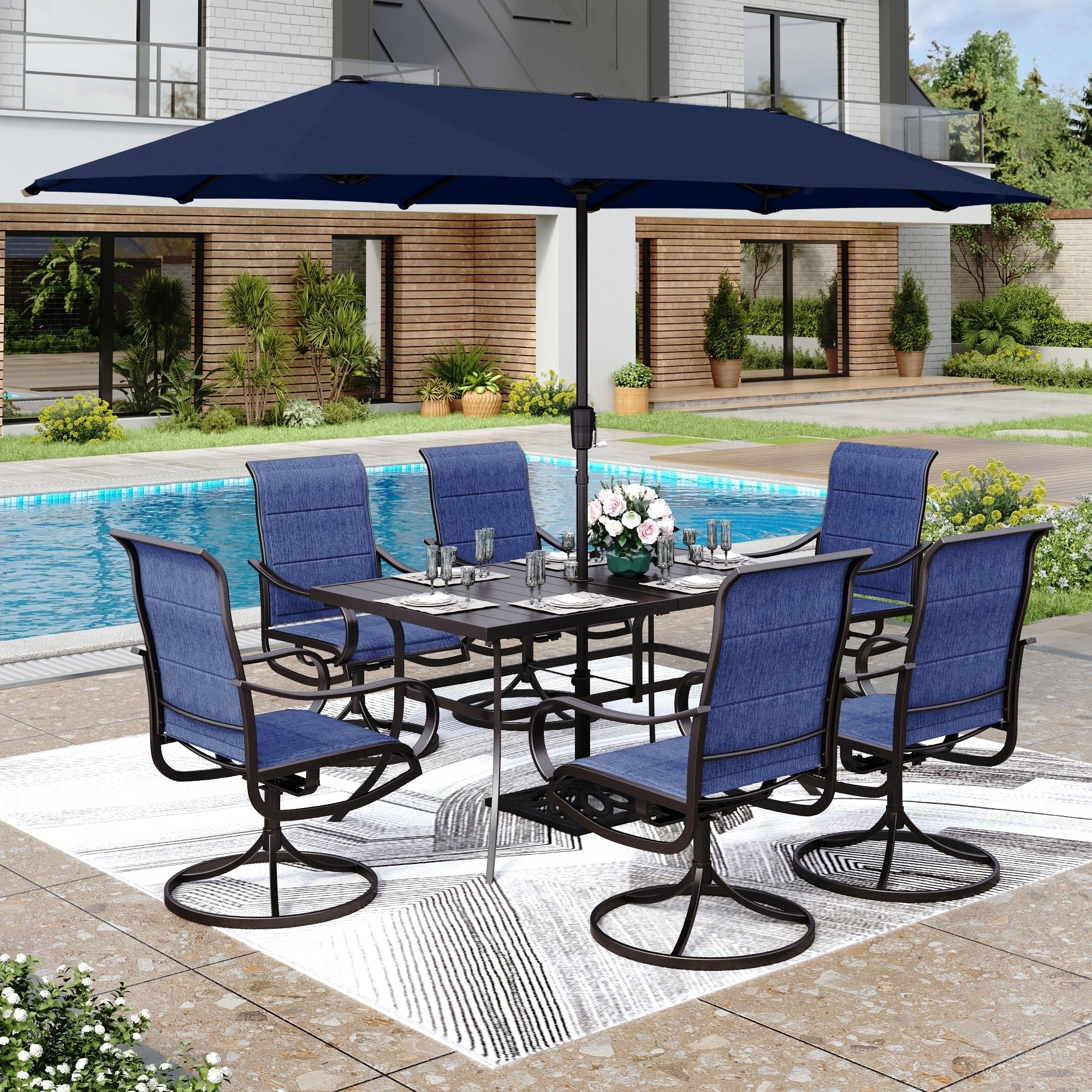 Ensemble de salle à manger de patio 8 pièces MAISON ARTS avec parasol de patio de 13 pieds