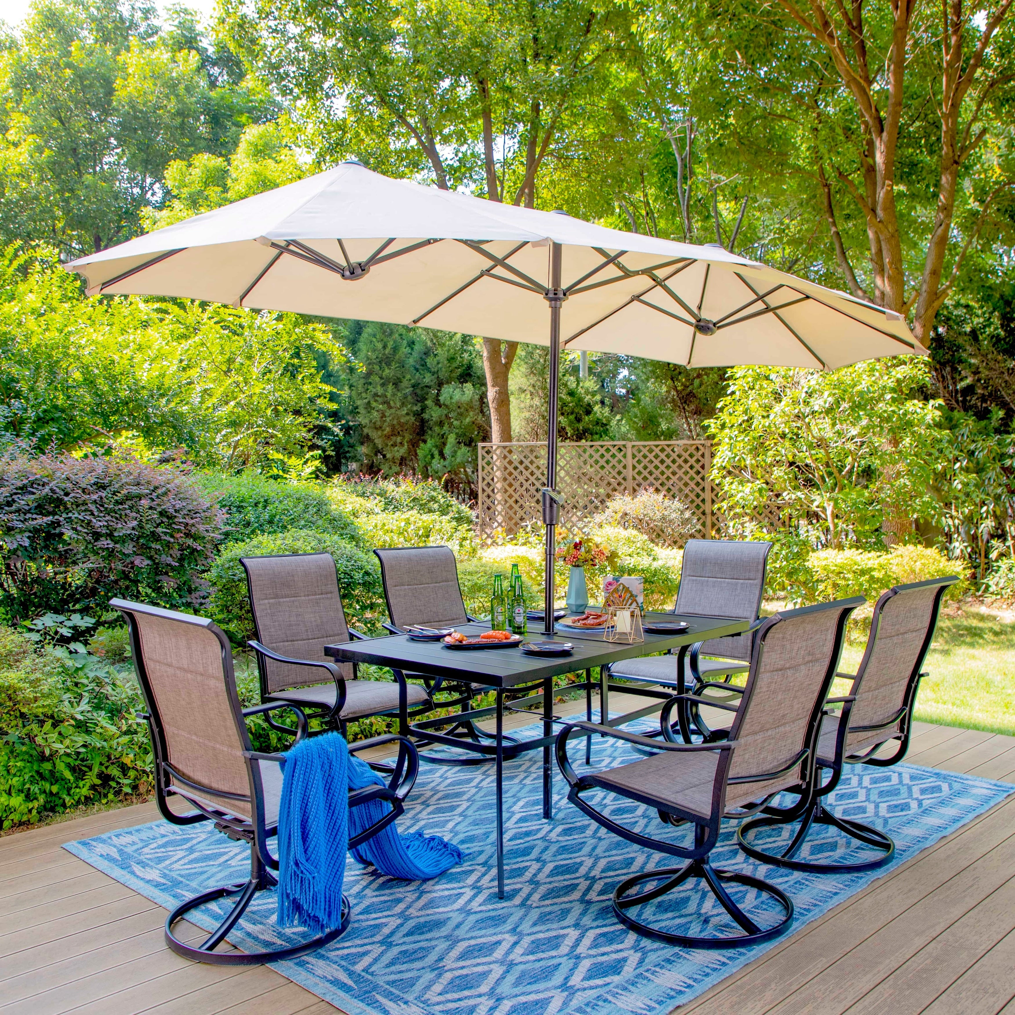 Ensemble de salle à manger de patio 8 pièces MAISON ARTS avec parasol de patio de 13 pieds