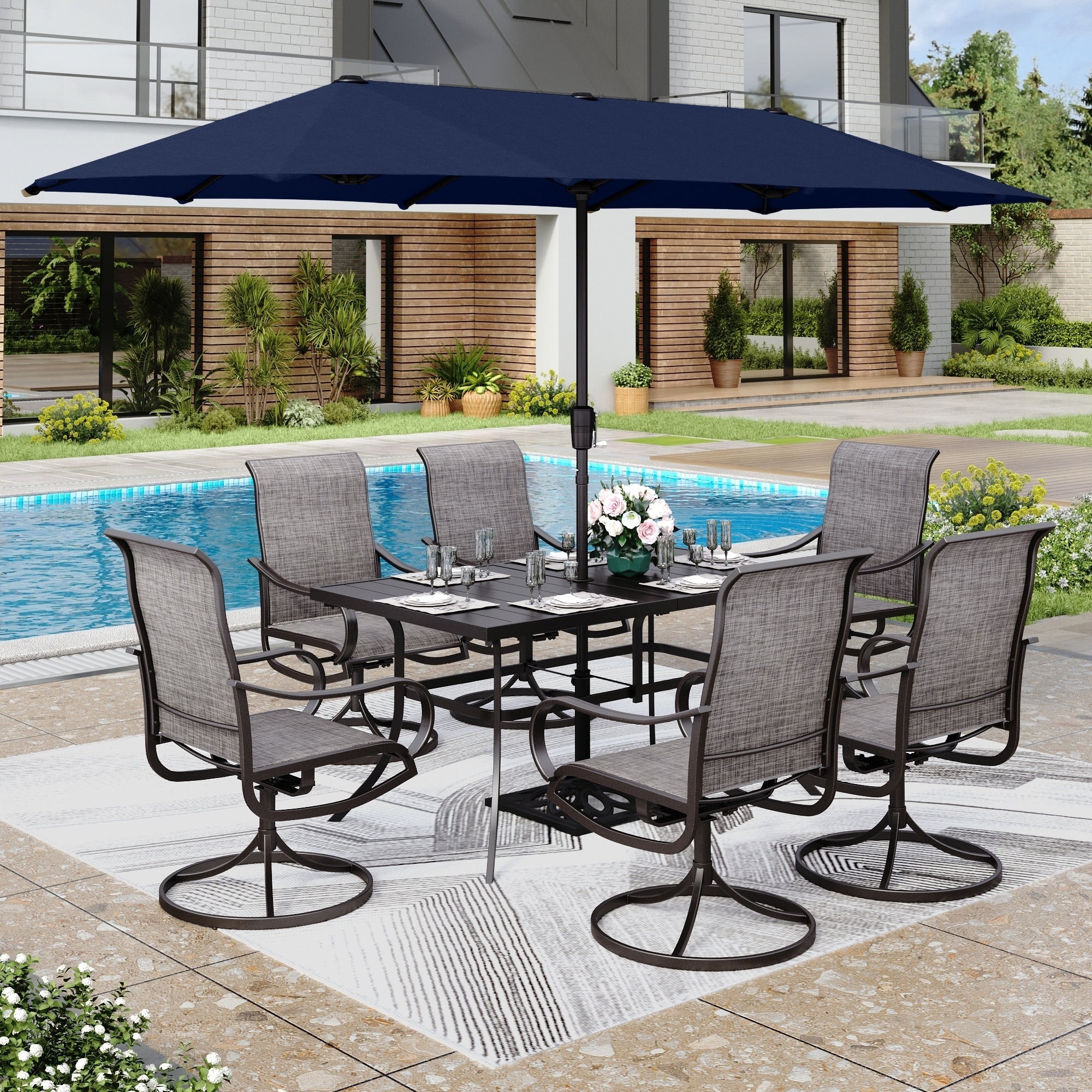 Ensemble de salle à manger de patio 8 pièces MAISON ARTS avec parasol de patio de 13 pieds