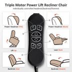Fauteuil inclinable électrique à double moteur MCombo, grand format, avec massage et double chauffage, pour personnes âgées de grande taille, tissu R7635