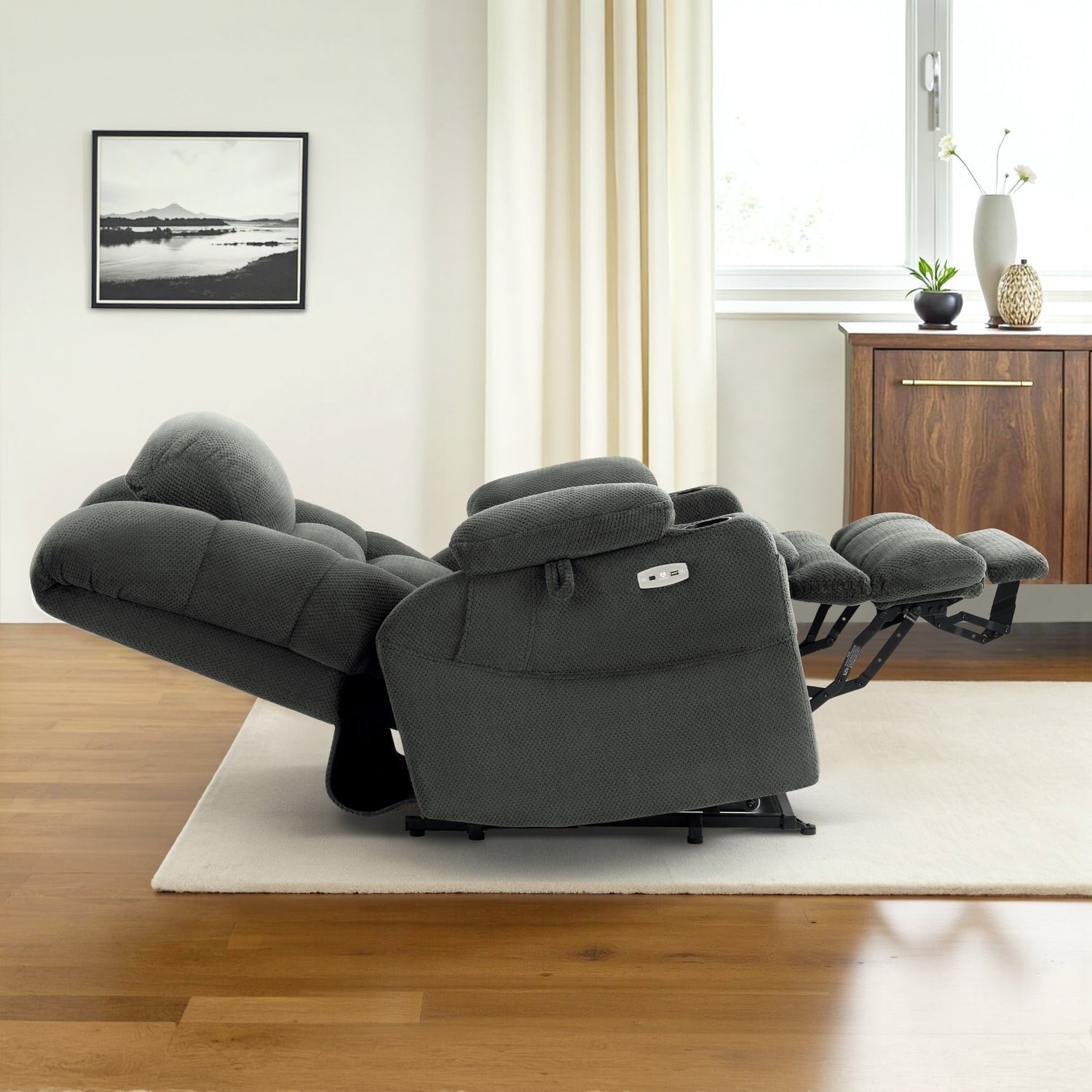 Fauteuil inclinable électrique à double moteur MCombo, grand format, avec massage et double chauffage, pour personnes âgées de grande taille, tissu R7635