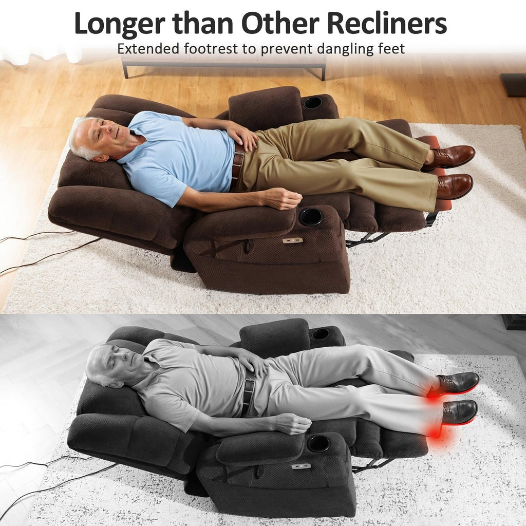Fauteuil inclinable électrique à double moteur MCombo, grand format, avec massage et double chauffage, pour personnes âgées de grande taille, tissu R7635
