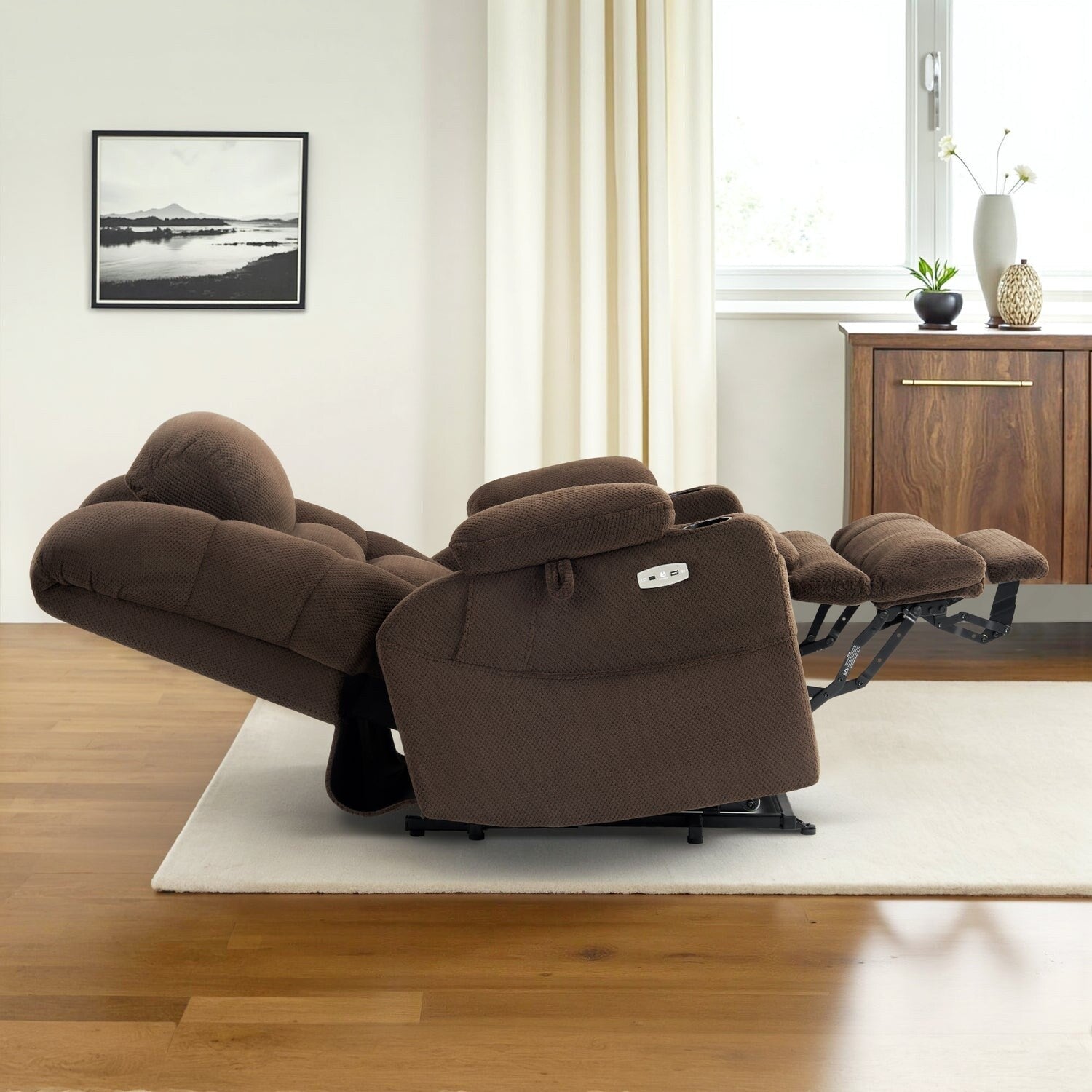 Fauteuil inclinable électrique à double moteur MCombo, grand format, avec massage et double chauffage, pour personnes âgées de grande taille, tissu R7635