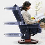 Ensemble de 2 fauteuils inclinables pivotants avec pouf et coussin de nuque, tissu chenille