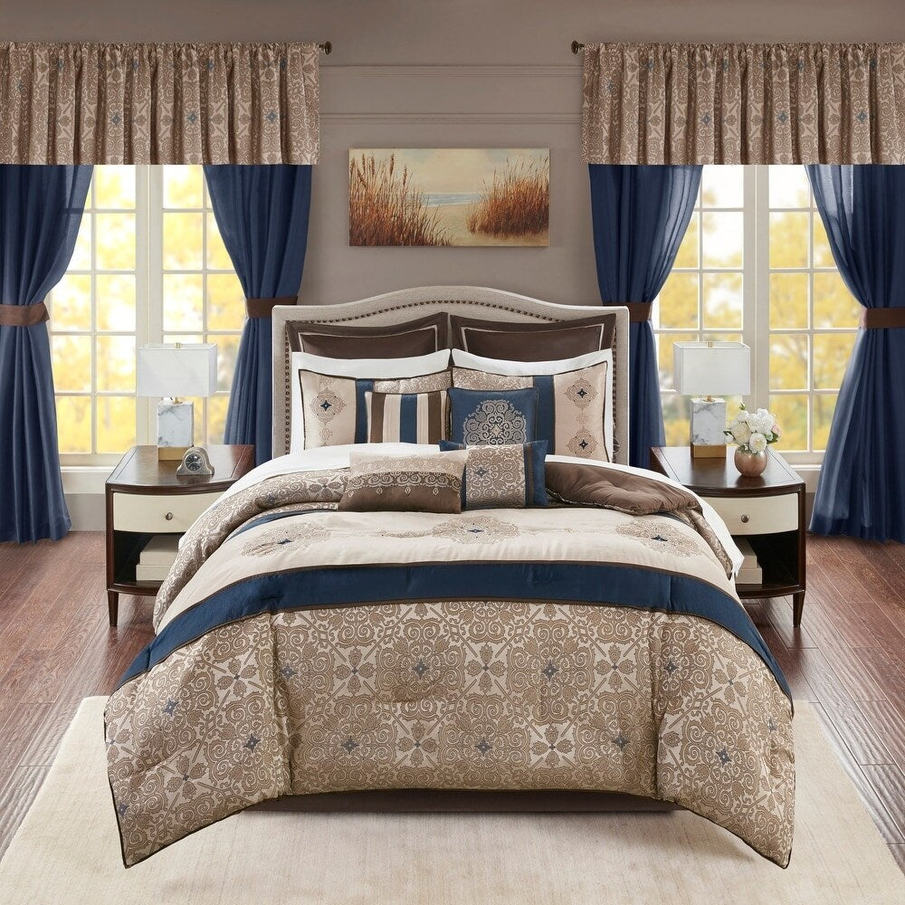 Madison Park Essentials Parker Jacquard Brodé 24 Pièces Chambre dans un Sac